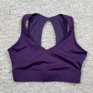 Buffbunny Collection Womens V-Neck Open Back Sports Bra Purple Medium